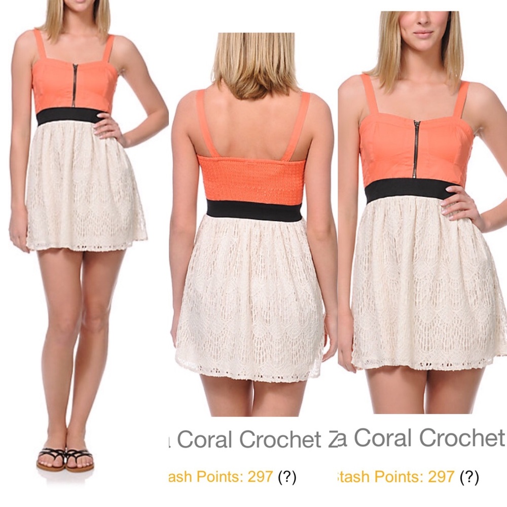 Empyre Tula Coral Crochet Lace Zipper Dress